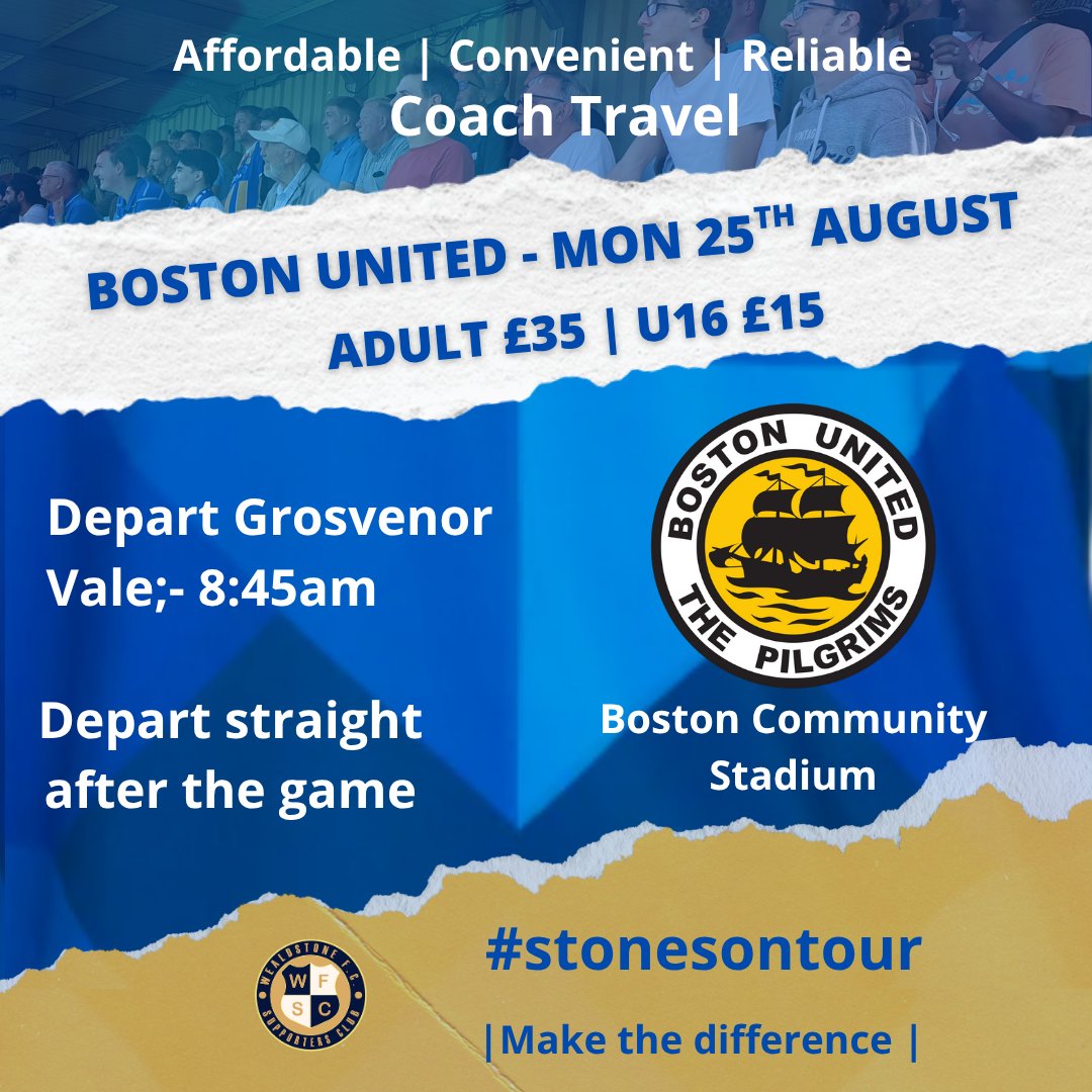 Wealdstone FC SC 💙 (@wfcsc1) on Twitter photo This coach is now confirmed as running and we just have a few seats left so looking like it will be a sellout
You can book a seat this afternoon at the <a href="/WfcMegastore/">WFCSC Megastore</a> or with Dave Reader
Leaving the Vale at 8:45am and just £35 for Adults
#stonesontour This coach is now confirmed as running and we just have a few seats left so looking like it will be a sellout
You can book a seat this afternoon at the <a href="/WfcMegastore/">WFCSC Megastore</a> or with Dave Reader
Leaving the Vale at 8:45am and just £35 for Adults
#stonesontour