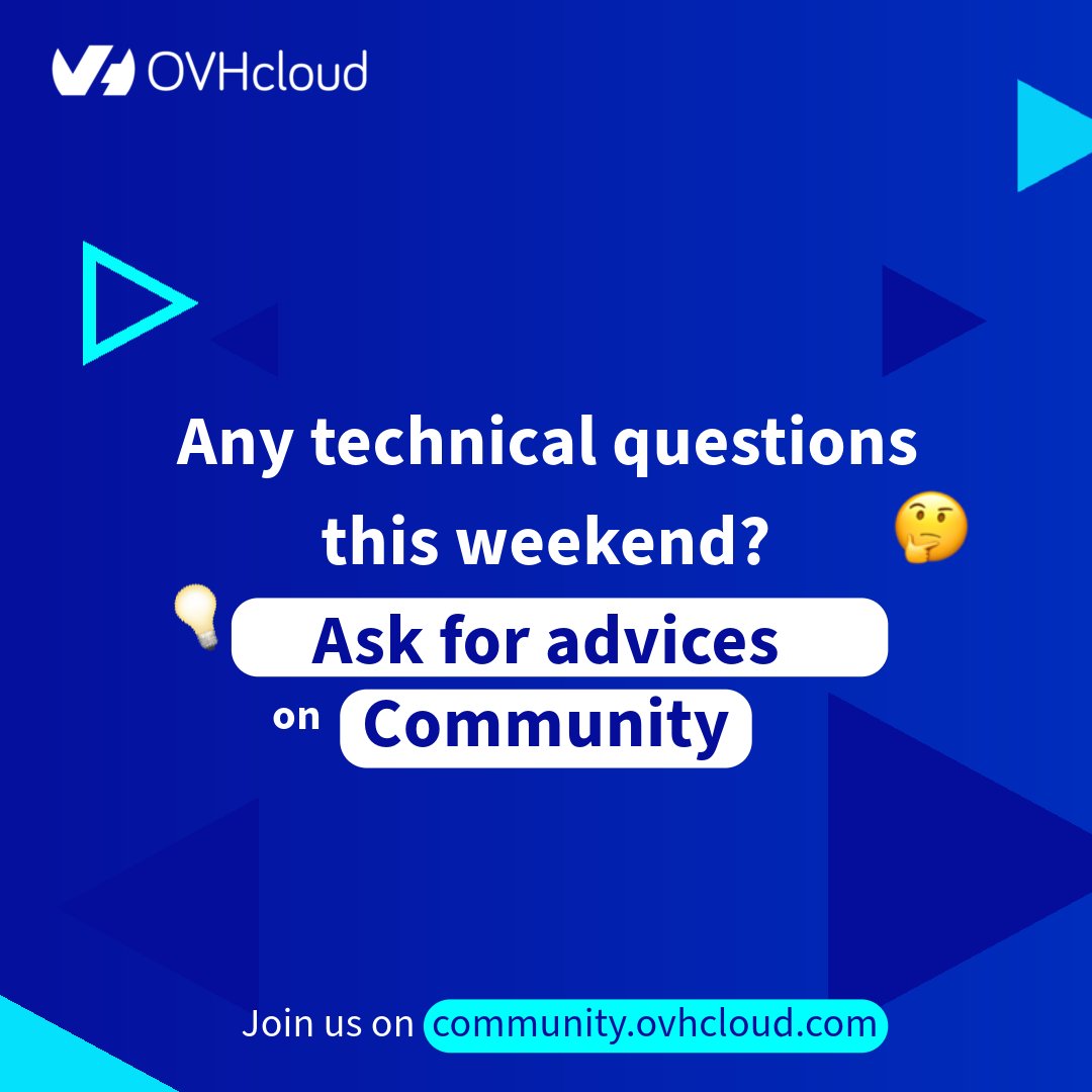 OVHcloud Support back in service on Monday! 🎉 

If you have a question, take a look at our guides 📚 bit.ly/3SoPTFG

or come and share on the forum 🗣️ bit.ly/425HjRH !

#OVHcloudSupport #HelpCenter #CommunityForum
