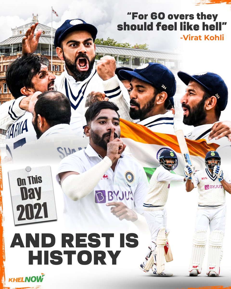 Khelnowcricket's tweet image. On this day in 2021 🇮🇳
India conquered Lord’s 💙🔥

Shami-Bumrah’s fight with the bat + Siraj’s 4-fer = Historic win 🏏

#OnThisDay #LordsTest