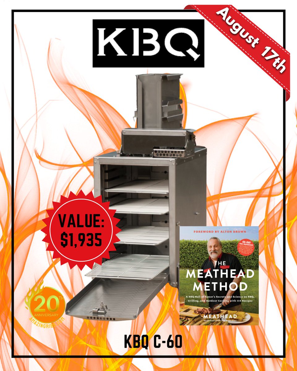 meathead's tweet image. We’re giving away 20 smokin’ prizes! We pulled our 12th winner yesterday. Tomorrow we’re pulling our 13th.

Check out this incredible prize: KBQ C-60

There’s still time to enter 

👉 promotions.amazingribs.com/20thanniversary 

#AmazingRibs20 #BBQGiveaway #KBQ