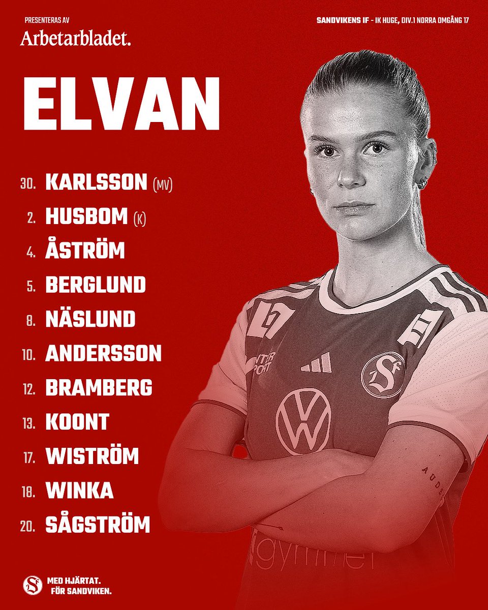 Sandvikens IF (@sandvikensif) on Twitter photo 𝐗𝐈 | Dagens rödvita elva. Presenterad av <a href="/ABnyheter/">Arbetarbladet</a>
➕ Wahlén, Bratt, Halvarsson, Dahlberg, Mårtensson, Löfgren
🔔 Avspark 13:00 på Jernvallen
🖥️ Arbetarbladet/Gefle Dagblad 𝐗𝐈 | Dagens rödvita elva. Presenterad av <a href="/ABnyheter/">Arbetarbladet</a>
➕ Wahlén, Bratt, Halvarsson, Dahlberg, Mårtensson, Löfgren
🔔 Avspark 13:00 på Jernvallen
🖥️ Arbetarbladet/Gefle Dagblad