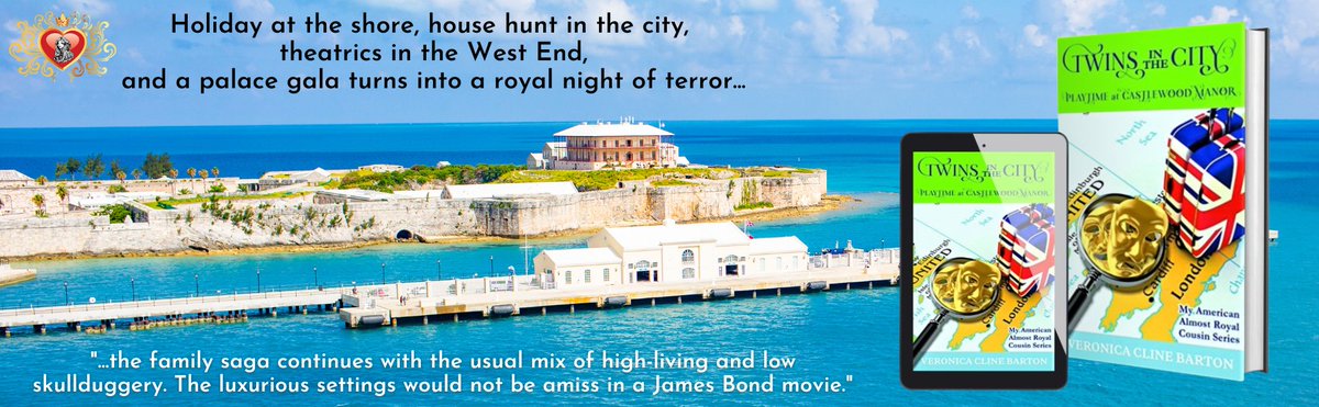 TWINS IN THE CITY: PLAYTIME AT CASTLEWOOD MANOR 
⭐️⭐️⭐️⭐️⭐️
Holiday at the shore, house hunt in the city, theatrics in the West End, and a swanky palace gala turns into a royal night of terror.
🇧🇲 Cozy Mystery 🇬🇧 Goodreads 👑 Summer Reading 🎭

Link 👇