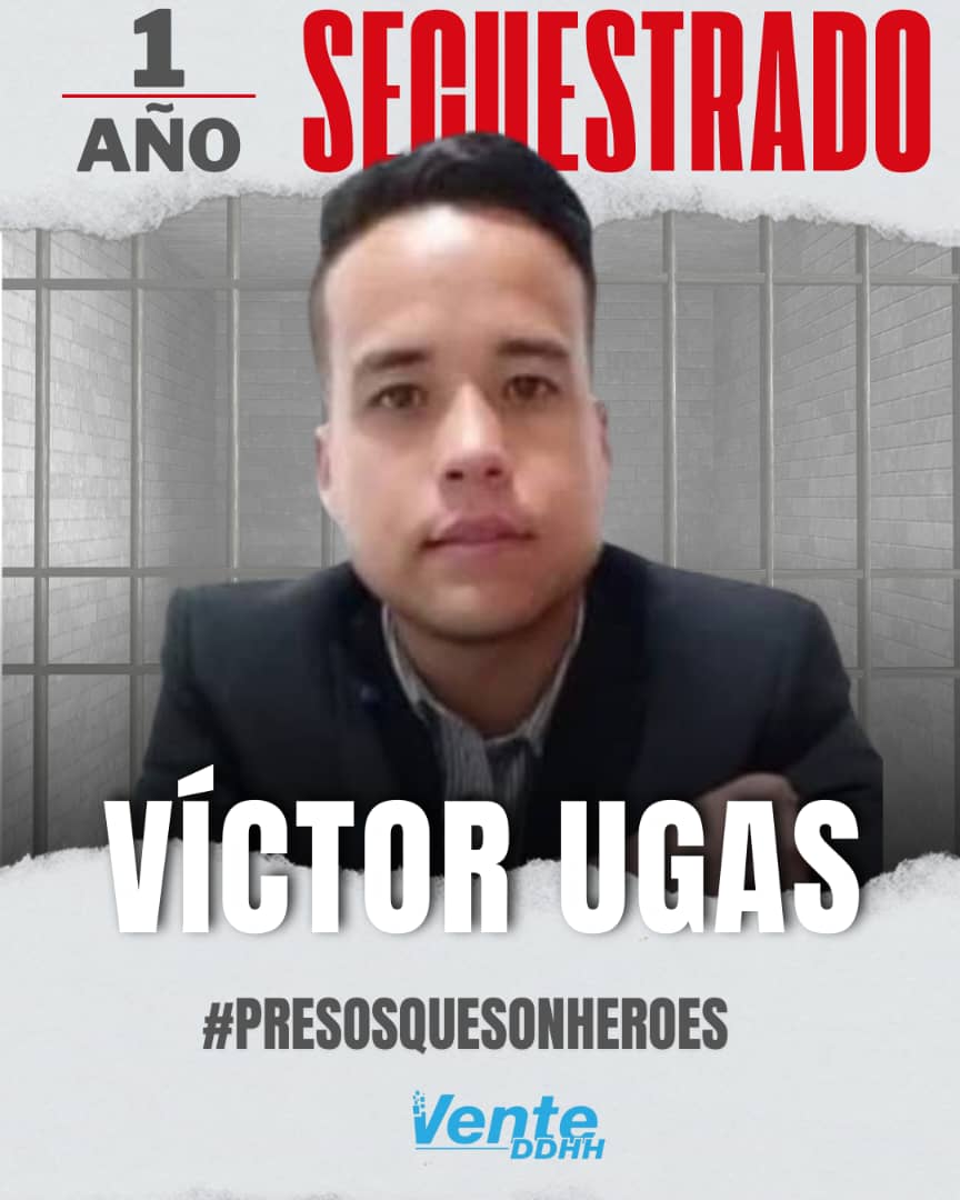 VenteDDHH's tweet photo. Hace un año, Victor Ugas, periodista y activista venezolano fue secuestrado por el régimen. 

Durante su injusto encarcelamiento, su estado de salud se ha visto afectado y el deterioro ha sido notable. Su integridad física no es la misma. 

Hoy, 365 días después, seguimos alzando la voz por él. Porque su voz, sigue presente en cada uno de nosotros. 

Exigimos libertad para Victor Ugas y todos los presos políticos.