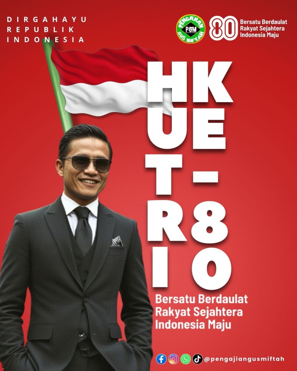 Selamat Memperingati Hari Kemerdekaan Indonesia🇮🇩
Dirgahayu Republik Indonesia ke-80!
Bersama kita jaga persatuan, bangun kedaulatan, dan dorong kesejahteraan demi kemajuan bangsa.
Penuhi hari ini dengan rasa syukur dan tekad untuk membangun negeri!

#HUTRI80  #gusmiftah