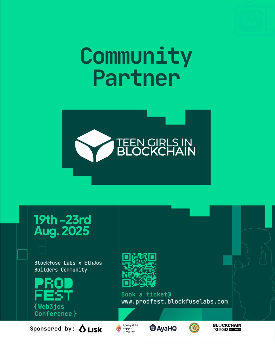 PRODFEST-Web3JosConference (@web3joscon) on Twitter photo ✨ Community Partner Spotlight ✨
We are so excited to announce Teen Girls in Blockchain (<a href="/GirlsBlockchain/">TEEN GIRLS IN BLOCKCHAIN (TGIB)™️</a>) as a Community Partner for ProdFest 2025!
This inspiring initiative is opening doors for the next generation of builders; teenage girls who are learning blockchain early, ✨ Community Partner Spotlight ✨
We are so excited to announce Teen Girls in Blockchain (<a href="/GirlsBlockchain/">TEEN GIRLS IN BLOCKCHAIN (TGIB)™️</a>) as a Community Partner for ProdFest 2025!
This inspiring initiative is opening doors for the next generation of builders; teenage girls who are learning blockchain early,