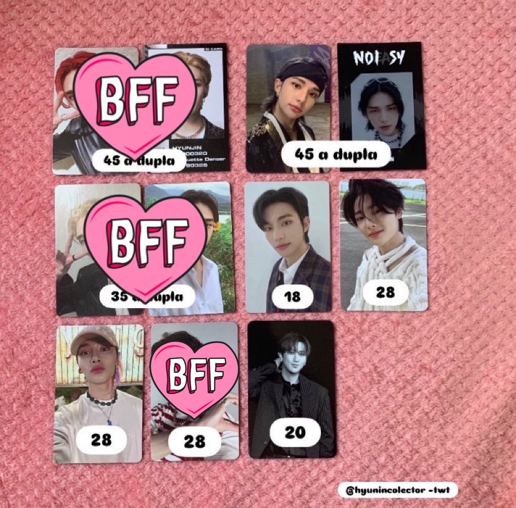 VENDA/VENDO STRAY KIDS 

— valores na foto estão sem frete!

— frete calculado separado pelo super frete.

— feedbacks no fixado📌

— mando vídeos no pv.

skz changbin jeongin i.n hyunjin photocard noeasy oddinary maxident christmas evel karma