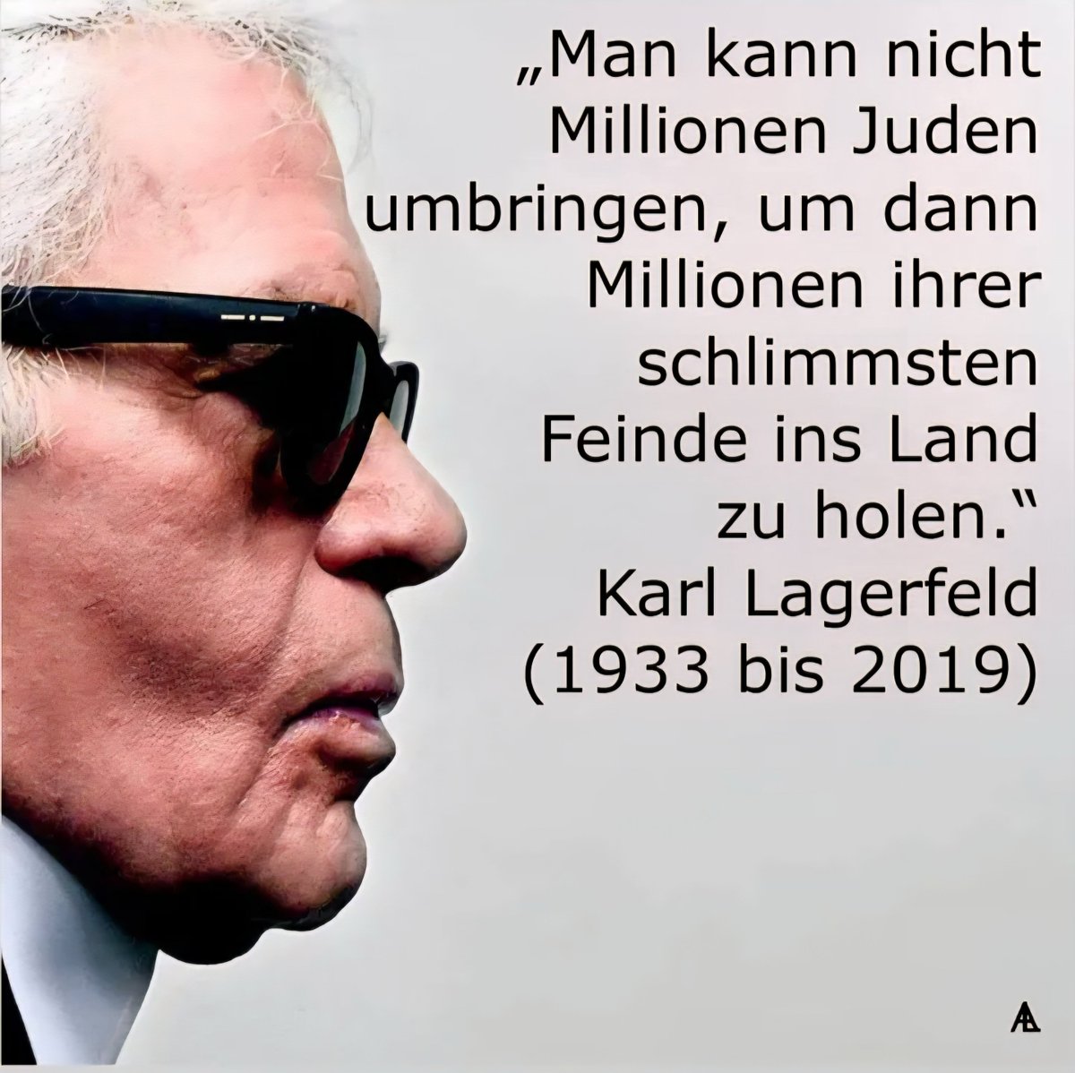 "Man kann nicht Millionen Juden umbringen, um dann Millionen ihrer schlimmsten Feinde ins Land zu holen."

(Karl Lagerfeld)

#Antisemitismus #Israel #Gaza #Hamas