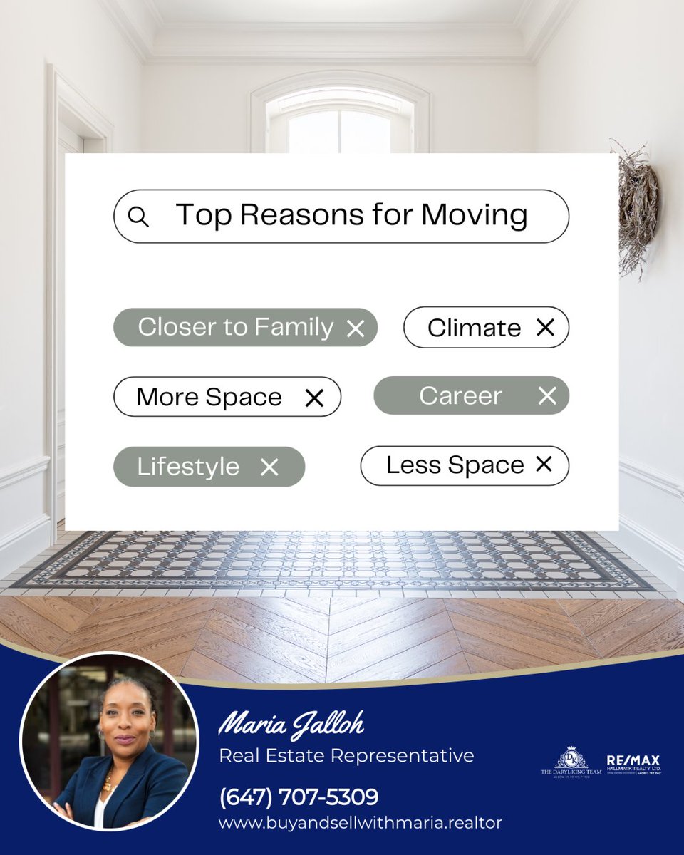Whether it’s upsizing for more space, downsizing for simplicity, finding top-tier schools, relocating closer to loved ones, chasing a new lifestyle, or seeking sunnier skies—there’s always a meaningful reason behind the decision to move.

Which reason would top your list?👇