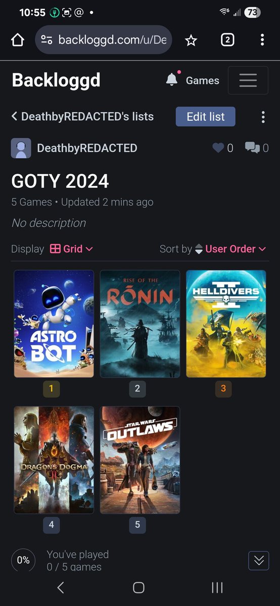 I'm just messing around in the backlogged site since I barely use it. But I created some GOTY lists. I couldn't post all 5 on here, so I skipped some in the middle, and you can still see the order, lol.

Does anyone else use backlogged, and what were your GOTY lists since 2020?