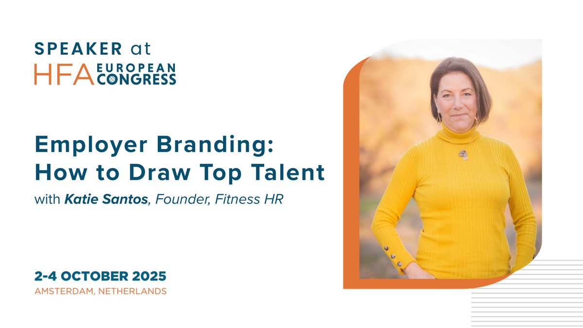 Your brand isn’t just for members, it’s for your staff too! At #HFAEuropeanCongress2025, Katie Santos of Fitness HR will share how to attract &amp; keep top talent with competitive pay, career growth &amp; pro development.

Learn more: hubs.ly/Q03CNlhG0