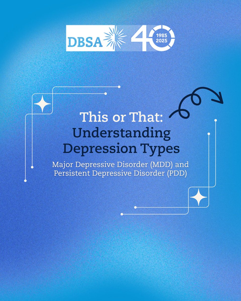 DBSAlliance's tweet image. Major depressive disorder shows up in intense episodes. Persistent depressive disorder lingers quietly for years.

Both are real. Both deserve care. Knowing the difference makes a difference.

Learn more: dbsalliance.org/education/depr…

#DepressionAwareness #MentalHealthEducation