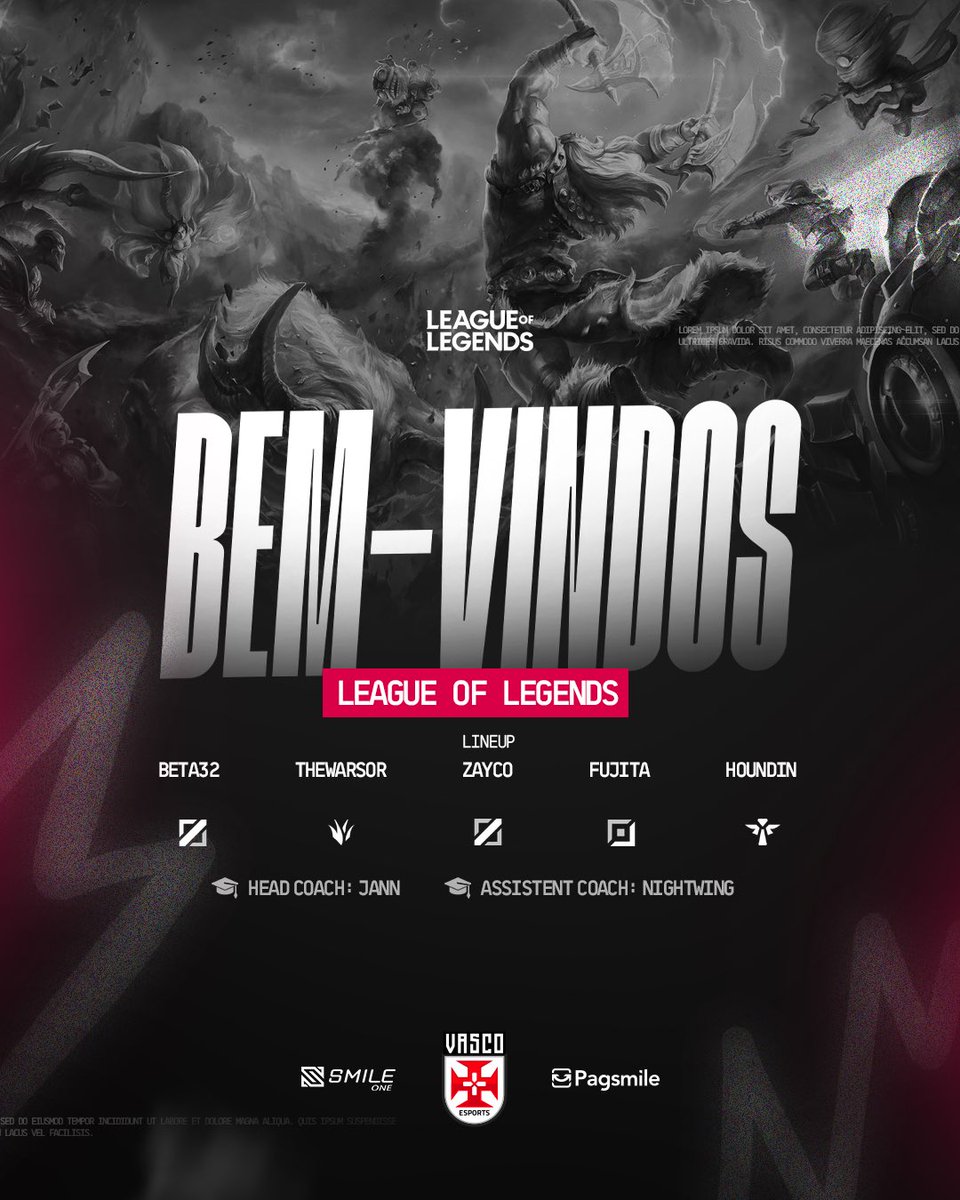 Vamos dar as boas vindas para nossa line de League of Legends

<a href="/betathirtytwo/">beta32</a> 
<a href="/thewarsor/">thewarsor_</a> 
<a href="/Zaycolol/">Zayco</a> 
@fujita_lol 
@Houndin4
<a href="/Jann_league/">Jann</a> 
<a href="/CoachNightwing/">Coach Night- O tal do Nightwing</a> 

JÁ ENTRAMOS NO SERVIDOR HOJE

Às 13h x ECHAMP Gaming
📺 twitch.tv/ligagg_

#GoVasco