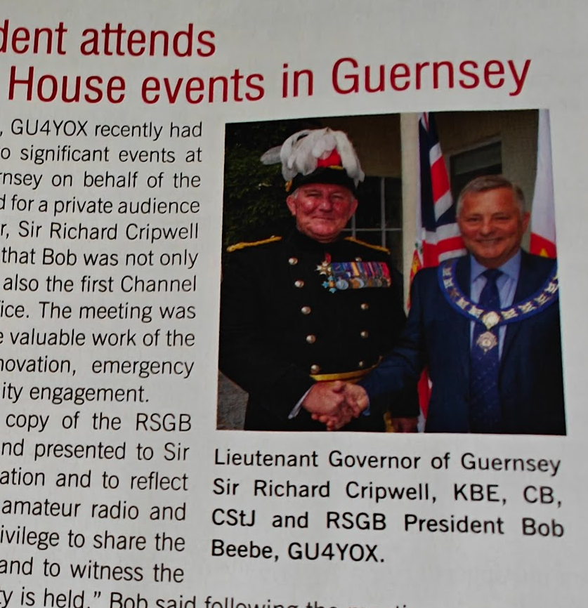 GU0BEZ's tweet photo. I opened this months RadCom and saw the familiar face of our excellent Lieutenant Governor!

It's a pity I had to send my deputy to this years King's Birthday garden party, it would have been lovely to meet GU4YOX. https://t.co/ZlNDdETchq