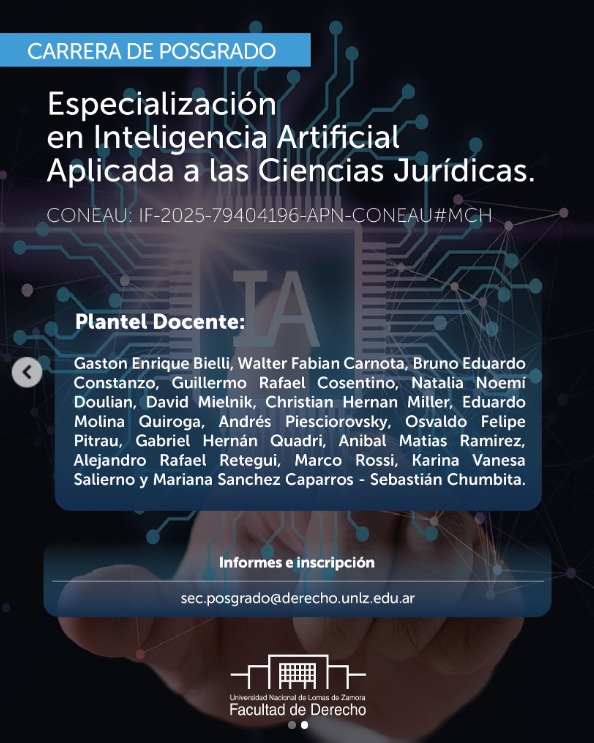 NOVEDAD TOTAL

¡Lanzamos la primera Especialización argentina en Inteligencia Artificial aplicada a las Ciencias Jurídicas!

Sigue 👇
