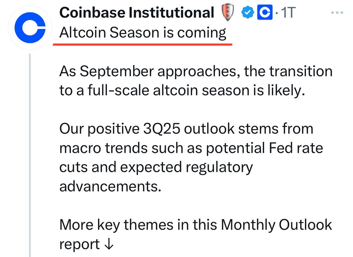 🚨 BREAKING NEWS:

COINBASE SAYS ALTCOIN SEASON IS COMING! 🙌🏼 

GET READY #XRP HOLDERS 🚀