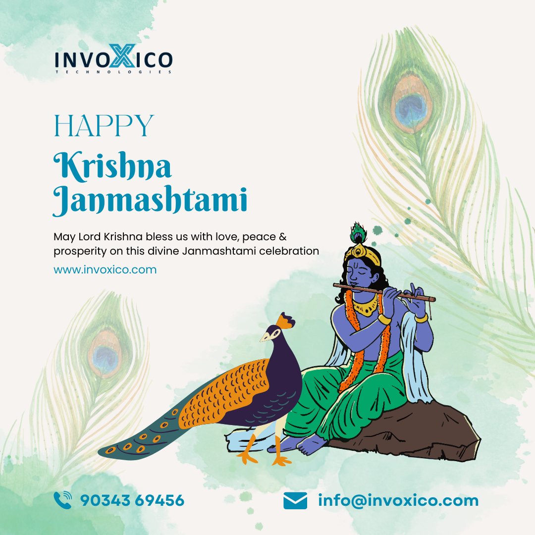 invoxicotech's tweet image. 🎶🦚 Celebrating #Janmashtami with Devotion &amp;amp; Joy 🪔

#Invoxico wishes everyone peace, prosperity, and happiness. 

👉 May this Janmashtami inspire #kindness, #compassion, and #unity in all of us.

📞 +91-90343 69456
📧 info@invoxico.com
🌐 invoxico.com