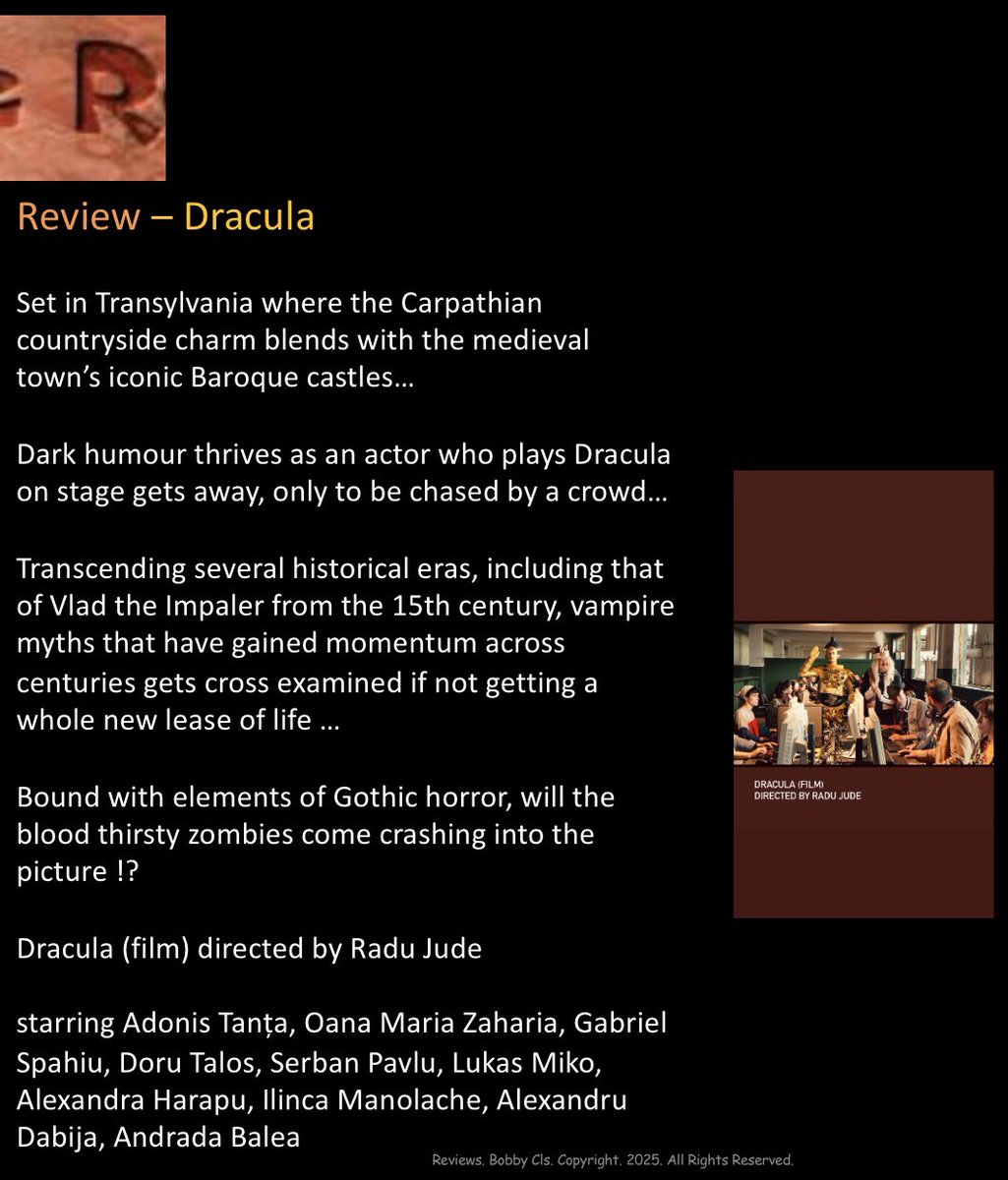 Rcoolmovies's tweet image. Winning the Second Prize 

Independent Jury Awards
(International Competition) 

#Dracula (film) directed by #RaduJude 

#FilmAwards 
#JuryPrize 
#Locarno78 @FilmFestLocarno