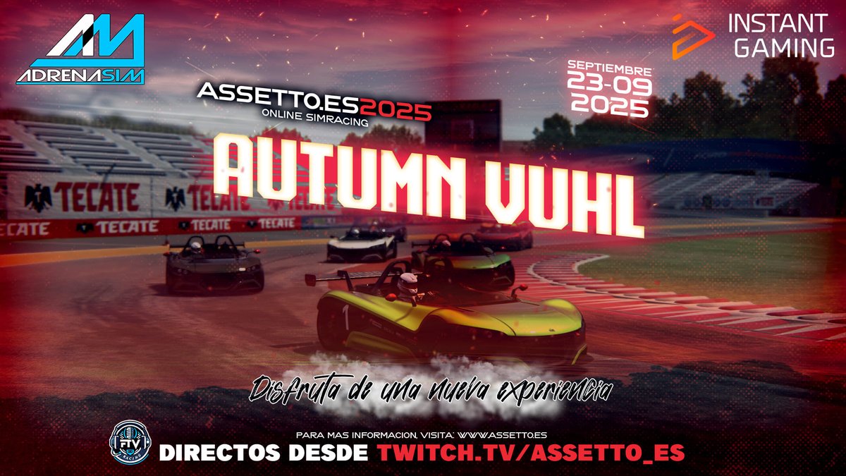 🏁 ¡Arranca la emoción en la pista! Presentamos el  Autumn Vuhl Adrenasim con el espectacular Vuhl 05 RR. 
Inscríbete ya, siente la tensión en la parrilla, lucha cada metro… y cruza la meta con el corazón a mil. ⏱🔥

#SimRacing #AssettoCorsa #VUHL05RR #Adrenasim <a href="/Assetto_es/">Assetto.es</a>