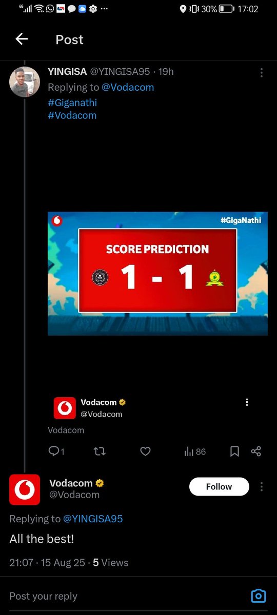 YINGISA95's tweet photo. @VodacomSoccer @Vodacom #Giganathi
#Vodacom
My predictions was right, 1-1. I'm now waiting for my Orlando Pirate's Old Jersey. What a performance Ma buccaneers 🏴‍☠️ @orlandopirates Thank you for giving us a beautiful football. https://t.co/kdDdQqdTi1