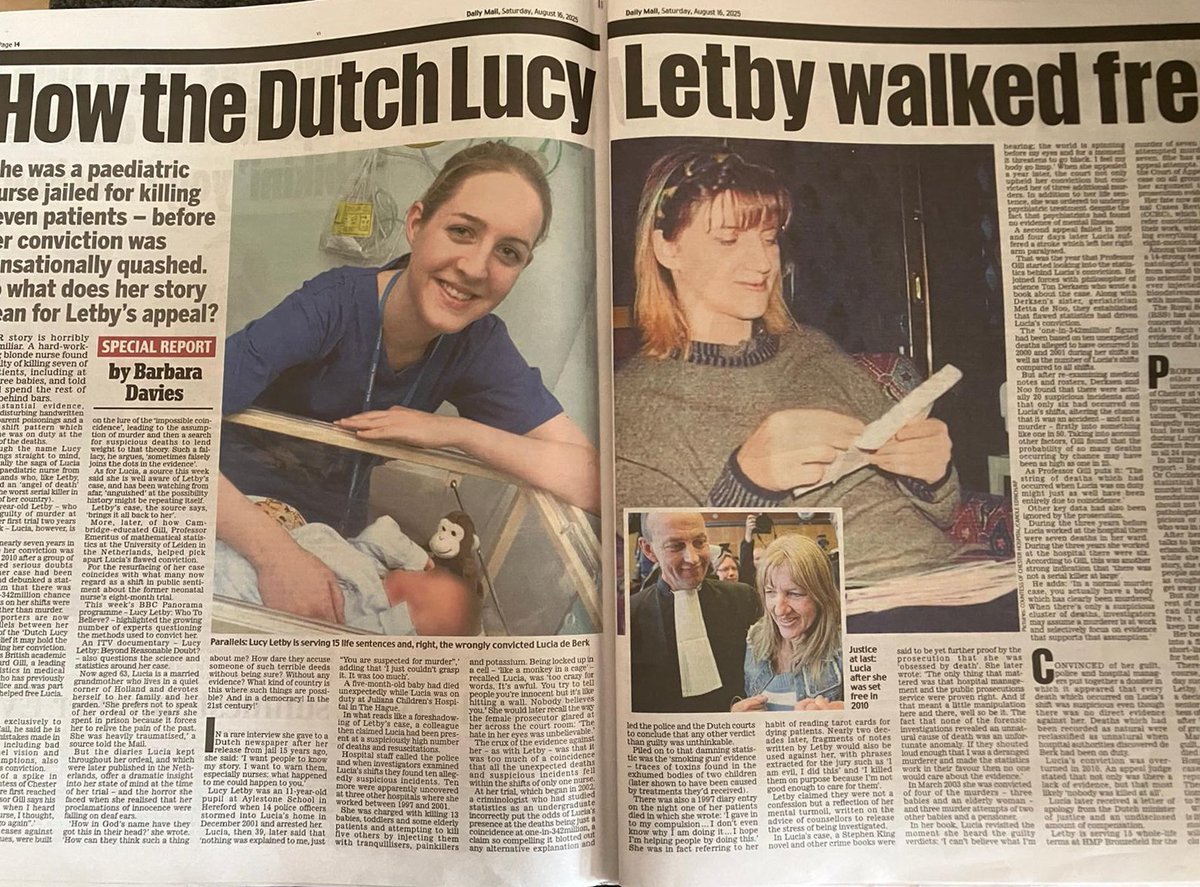 The Trials of Lucy Letby (@lucyletbytrials) on Twitter photo "She was a paediatric nurse jailed for killing seven patients – before her conviction was sensationally quashed. So what does her story mean for Letby's appeal?"
How the <a href="/DailyMail/">Daily Mail</a>'s article about Lucia de Berk – "the Dutch Lucy Letby" – appeared in print today: "She was a paediatric nurse jailed for killing seven patients – before her conviction was sensationally quashed. So what does her story mean for Letby's appeal?"
How the <a href="/DailyMail/">Daily Mail</a>'s article about Lucia de Berk – "the Dutch Lucy Letby" – appeared in print today: