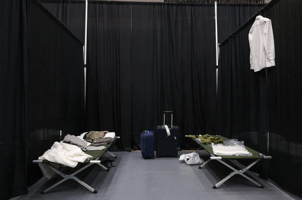 pseudocrazy's tweet photo. He skipped Alaska because no 5-star hotel was available. Instead, US organizers crammed delegates into temp bunks inside the Alaska Airlines Center — basically an emergency shelter, not an international summit venue. This is how America hosts? Embarrassing. 

#Alaska #SummitFail

Photo Source: https://t.co/W60yU9NPuv