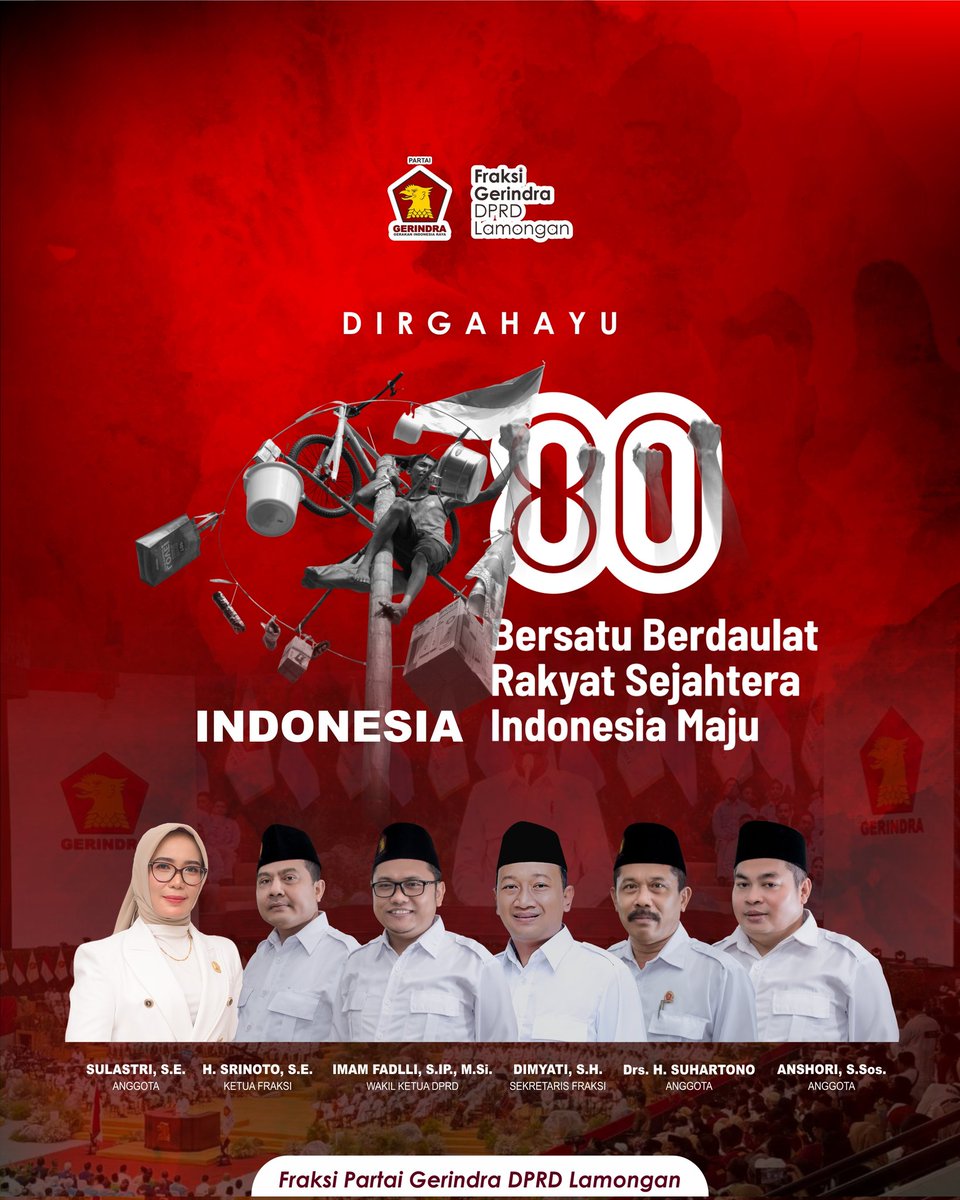 gerindra_la's tweet photo. 💪🔥 Bersatu untuk Indonesia Maju!
17 Agustus 1945 – 2025
80 Tahun kemerdekaan adalah bukti kekuatan bangsa yang pantang menyerah.

@Gerindra
@gerindrajatim
@Fraksi_Gerindra

#DirgahayuIndonesia #HUTRI80 #gerindra #prabowo   #gerindralamongan  #gemahripahlohjinawi https://t.co/O5wqHt0tpm