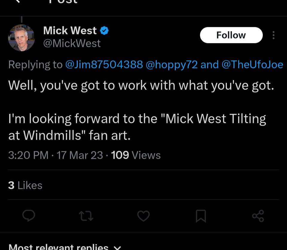 Mick East (@mickseagull) on Twitter photo Per Mick West's own tweet ⬇️, he clearly understands that he's known as the Don Quixote of skeptics. t/h: <a href="/FettuccineSplit/">Disclosure Memes</a> ⬇️ Per Mick West's own tweet ⬇️, he clearly understands that he's known as the Don Quixote of skeptics. t/h: <a href="/FettuccineSplit/">Disclosure Memes</a> ⬇️