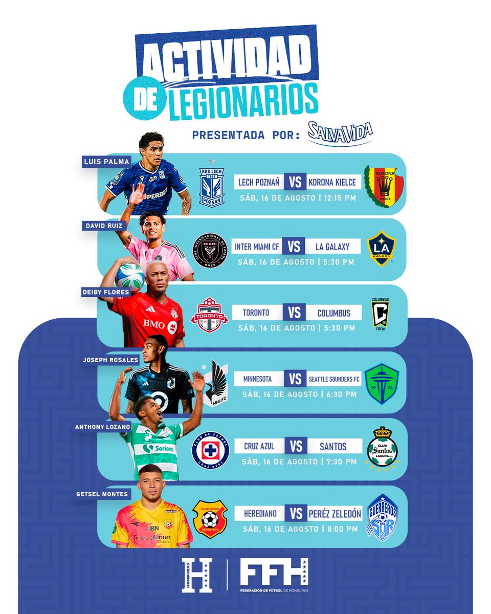 🇭🇳⚽️ Actividad de Legionarios | Presentada por:
<a href="/SalvaVida_HN/">SalvaVida</a> 

✅ Hoy, acción para nuestros legionarios.

👀 #Catrachos 🇭🇳 alrededor del mundo.

#FFH #Honduras #LaH #Legionarios