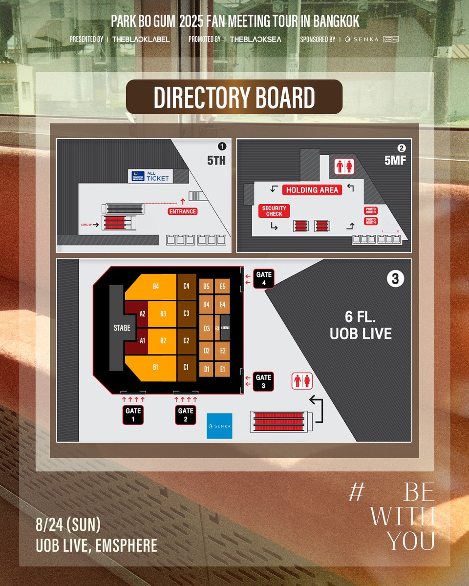 🔊ประกาศสำคัญ : ตารางกิจกรรม / กฎระเบียบต่าง ๆ ของการแสดง และแผนผังของงาน PARK BO GUM 2025 FAN MEETING [BE WITH YOU] IN BANGKOK

*กำหนดการและเวลาอาจเปลี่ยนแปลงได้โดยไม่ต้องแจ้งให้ทราบล่วงหน้า เพื่อความคล่องตัว กรุณาศึกษาแผนผังบริเวณงาน กฎข้อบังคับและสิ่งของต้องห้ามล่วงหน้า