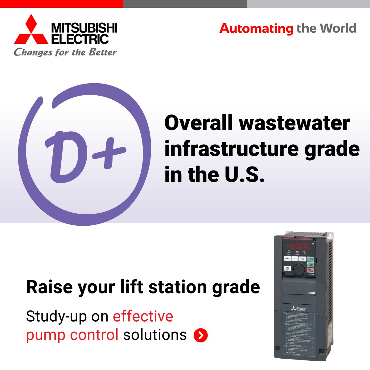 Aging pumps &amp; sensors are a major cause of lift station failures. Mitsubishi Electric Automation solutions ensure smoother upgrades and simplify future retrofits, migrations, and integration into existing networks. It's time to upgrade, learn how! 👉  okt.to/OVtfmJ