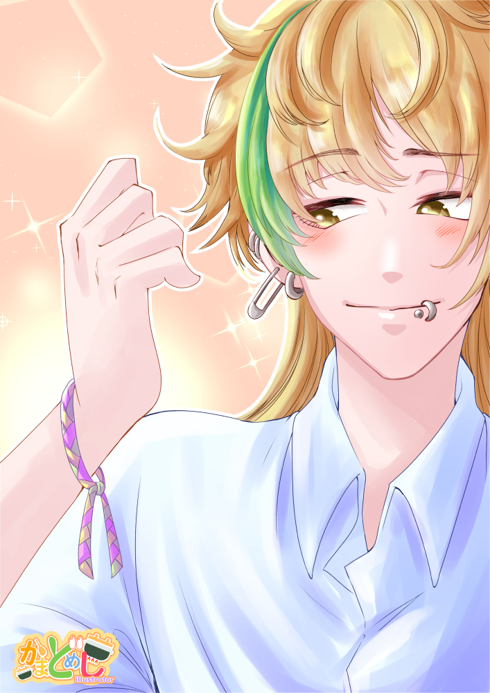 にまにま(2025.7)

好きな子からもらったものを見てニヤつく不良系男の子を描きました。

どんな子からもらったと思いますか？

#illustration #イラスト #長髪男子 #イラスト依頼受付中 ＃デジタルアート