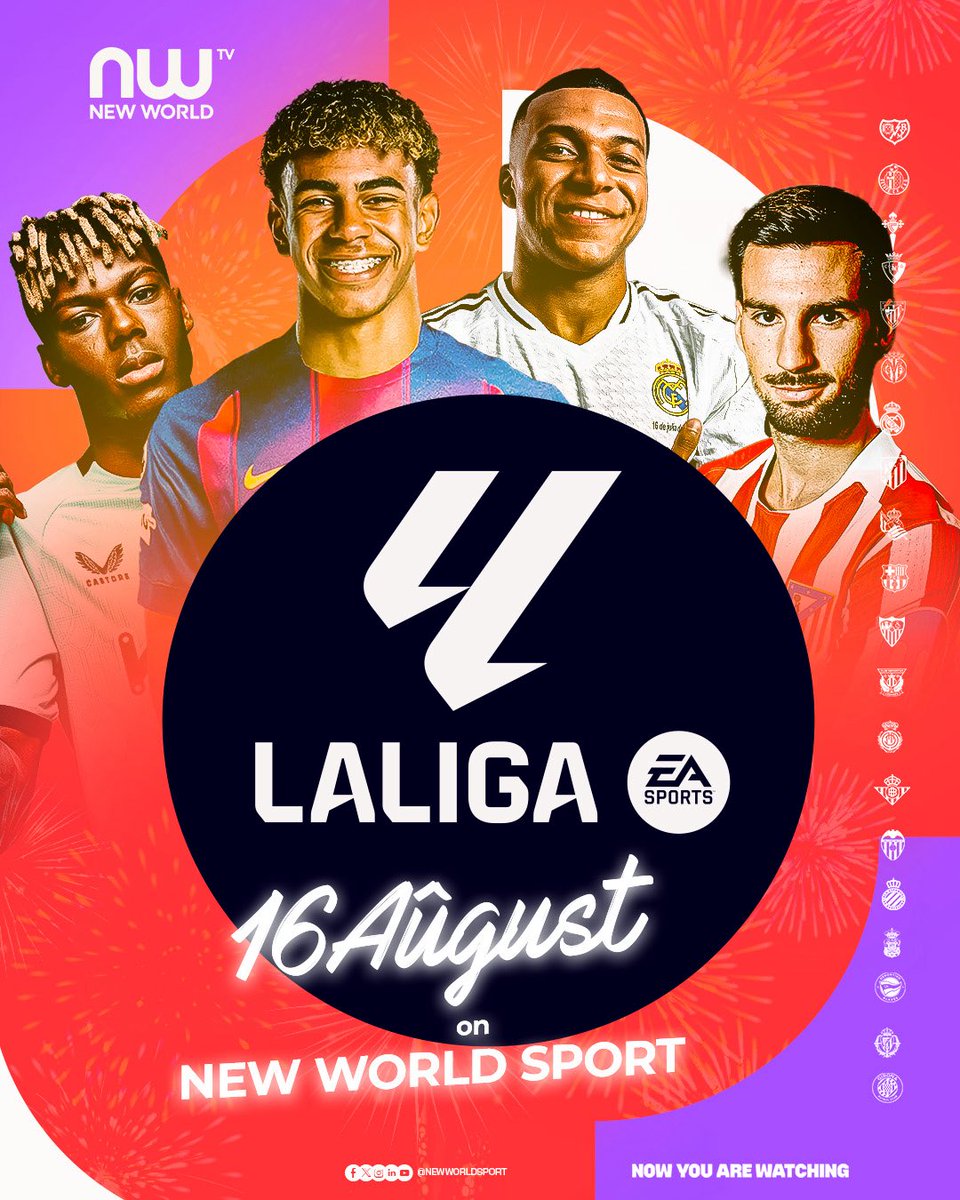 🔥C’est reparti pour une nouvelle saison de LaLiga !

Les géants d’Espagne sont de retour.🤩

Barça, Real, Atlético… vivez chaque match en direct sur Wido via les chaînes @newworld_sport 🏟️

Achetez  vos pass pass dès maintenant sur wido.tv ou via l’appli Max it,