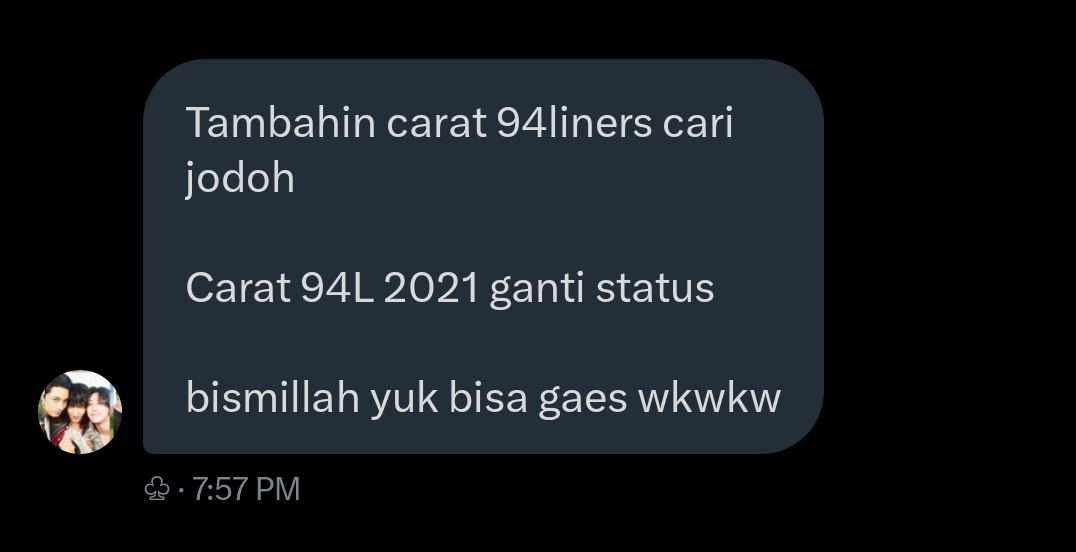 dikeyochi's tweet photo. @guchilnoona @persijosh_94 Jaman cari jodoh sih Ki 😭🤣 https://t.co/iBAv0oY6Ci