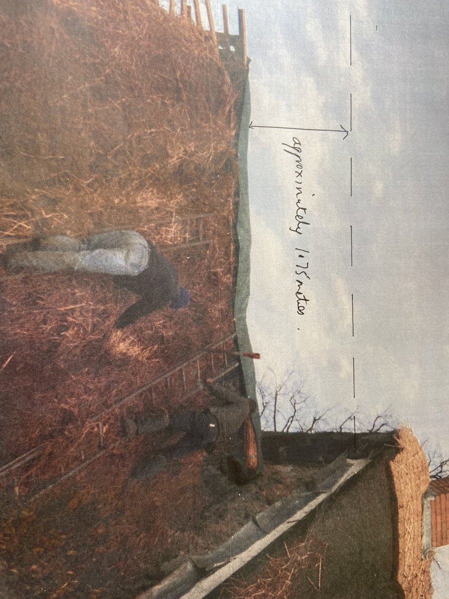 masterthatcher2's tweet image. Just came across these 2 photos which illustrate well how not removing previous layers of thatch can lead to a great &amp;amp; unnecessary thickness especially at the ridge.In this case 1.75metres! Also shows how close the ridge line was to the top of this chimney!