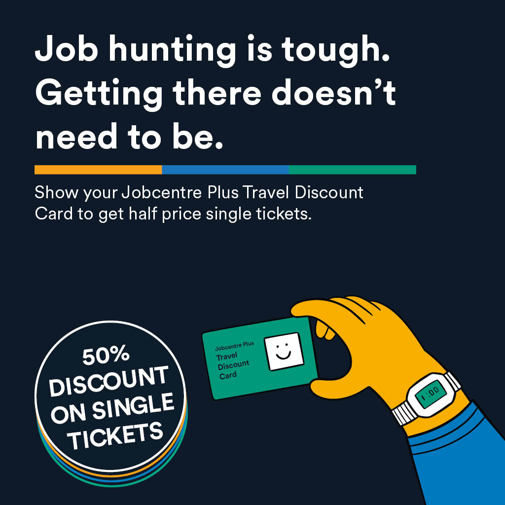 Calling all jobseekers  🔊 

Get 50% off bus travel when you show your JobCentre Plus travel card when buying a single ticket from a driver. You can apply for a travel card at your local Job Centre office. 

Find out more &gt; stge.co/3ZAr1iZ