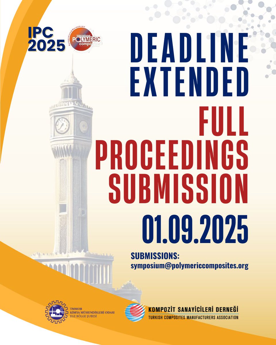 ipc2025's tweet photo. Deadline Extended — IPC 2025
Full Paper submissions now close 1 Sept 2025. Selected works will appear in Springer Proceedings in Materials (no fees).

symposium@polymericcomposites.org

#CallForPapers #PolymericComposites #DeadlineExtended https://t.co/H8P0gbq5wm