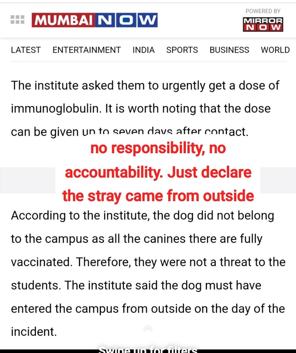 Awaaz (@speakshoutroar) on Twitter photo <a href="/Vishthink/">Vishal Gupta</a> <a href="/RGVzoomin/">Ram Gopal Varma</a> True. Residential colonies, Premier instts where NGOs are engaged for vaxxing and sterilization, see maximum bites.
Check this march 2024 incident of IIT B where a stray bit 14 ppl and iit completely washed off its hands by saying it isn't "their" stray but an outsider. <a href="/Vishthink/">Vishal Gupta</a> <a href="/RGVzoomin/">Ram Gopal Varma</a> True. Residential colonies, Premier instts where NGOs are engaged for vaxxing and sterilization, see maximum bites.
Check this march 2024 incident of IIT B where a stray bit 14 ppl and iit completely washed off its hands by saying it isn't "their" stray but an outsider.