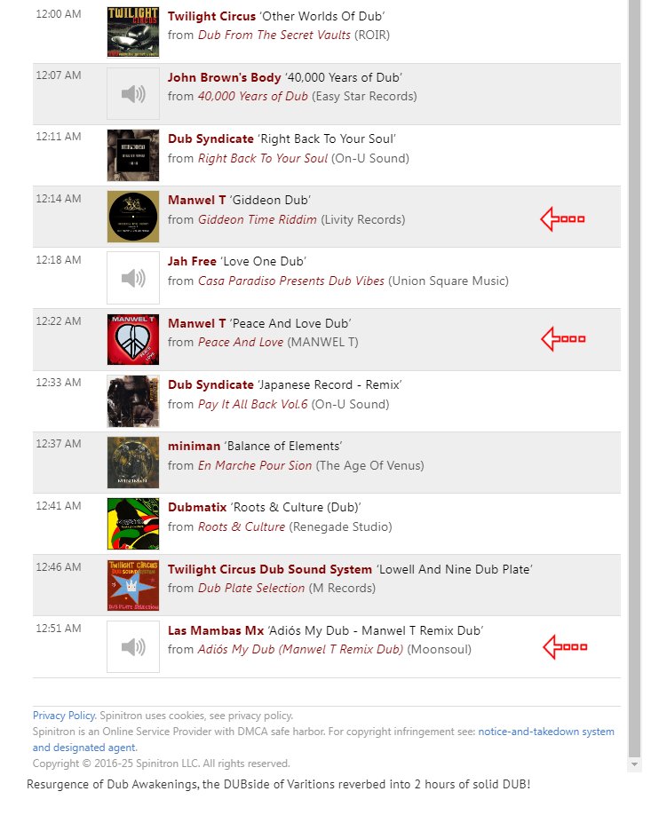 The latest episode of The DUBside features a handful of MANWEL T dub versions - listen widgets.spinitron.com/KBCS/pl/210829… <a href="/KBCS/">91.3 KBCS</a>