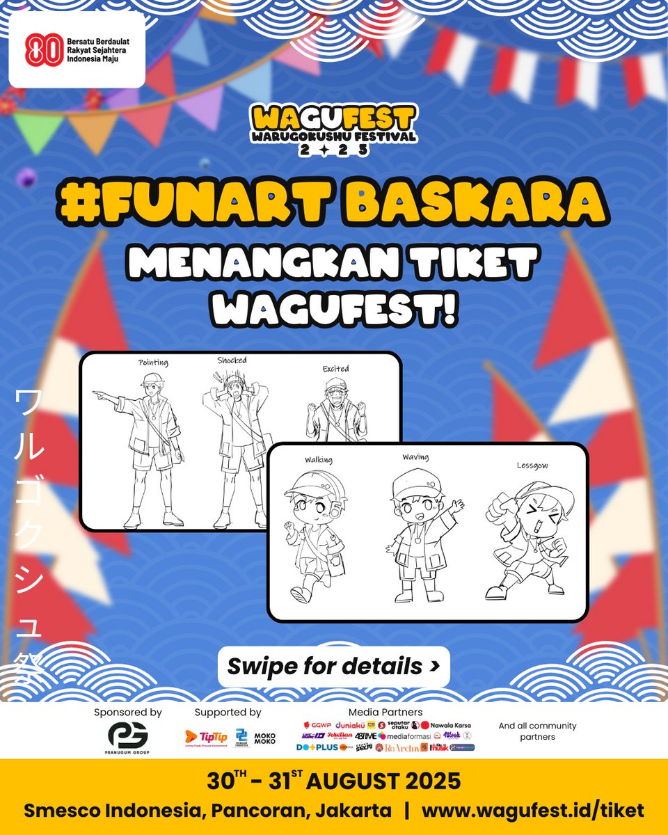 wagufest's tweet photo. 🎨✨ DAPATKAN TIKET GRATIS LEWAT FANART BASKARA! ✨🎨

📌 Semua karya fanart akan direpost oleh @wagufest sebagai bentuk apresiasi.

🏆 Akan dipilih 5 pemenang yang diumumkan langsung di postingan instagram @wagufest, dan masing-masing berhak mendapatkan tiket gratis ke Wagufest! https://t.co/fflPZaSL6A