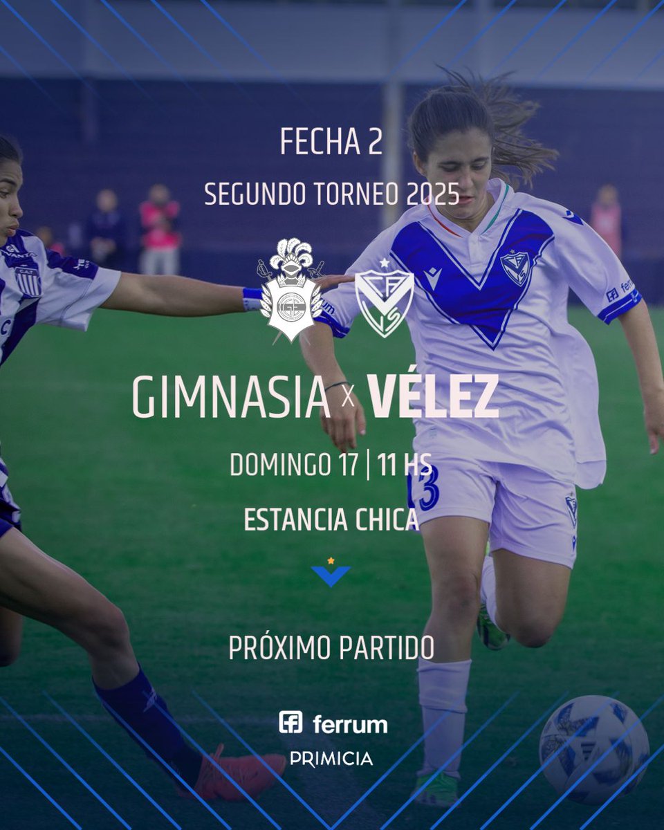 🏆 SEGUNDO TORNEO 2025 
■ FECHA 2️⃣

🔜 GIMNASIA LP 🆚️ #VÉLEZ 
📆 Domingo 17/08 🕖 11 hs
🌳 Estancia Chica 

#JuegaVélez
<a href="/FemeninoVelez/">Vélez Fútbol Femenino</a>