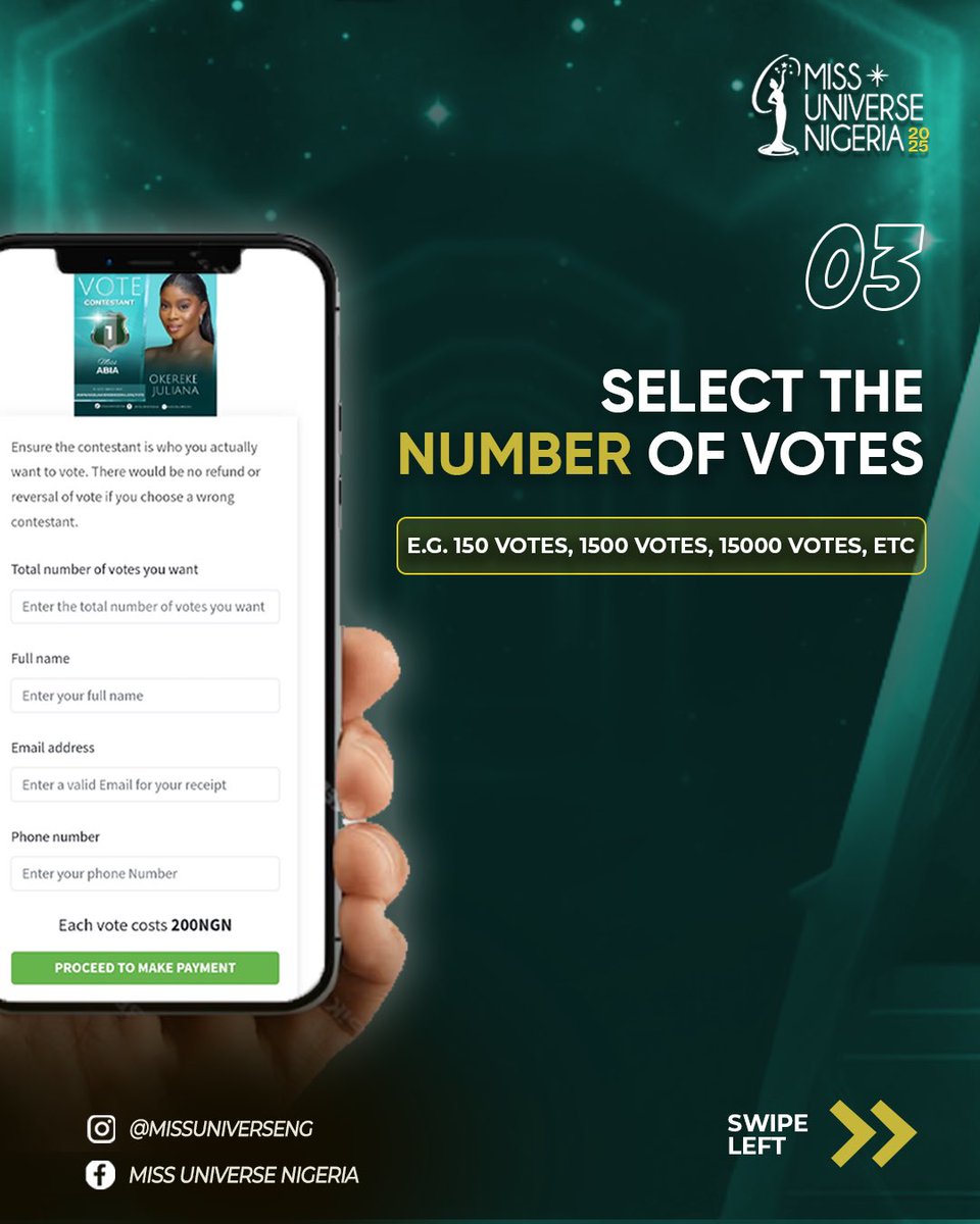 missuniverseng's tweet photo. HOW TO VOTE for your fave Miss Universe Nigeria 2025 Queen! 👑✨

✅ Click link in bio
✅ Pick your contestant
✅ Select votes &amp; submit

Your vote can decide the crown! 🎯 Vote now &amp; support your queen! 💫

#MissUniverseNigeria2025 #VoteNow #SupportYourQueen https://t.co/upG5H6XCKi
