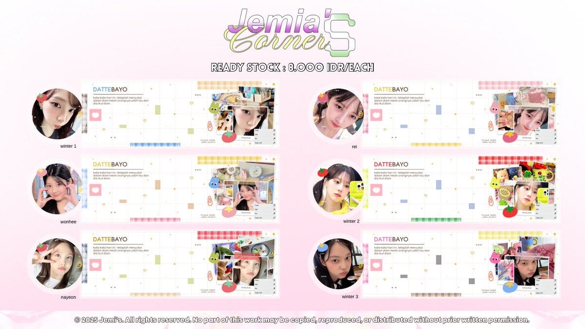 JemiaCorner's tweet image. ★ help rt please? danke _! ૮ ․ ․ ྀིა

hayie, Jemi punya 6 layout ready stock yang bisa diadopsi sekarang juga hanya seharga ۶ৎ 8.000 IDR! ayo jajan &amp;amp; jemput sekarang juga dengan mengetuk dm Jemi okay ♡

tag. rs winter wonhee nayeon rei ( #zonauang )
