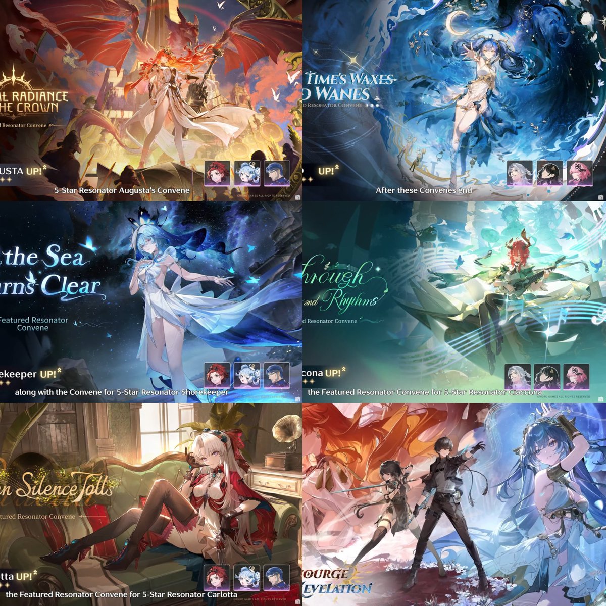 WuWa_Verse1's tweet photo. (2.6) Official Banners:

➢Phase 1: Augusta, Carlotta &amp; Shorekeeper 
➢Phase 2: Iuno &amp; Ciaccona

#WutheringWaves #鳴潮 https://t.co/LVmX2y17Ce