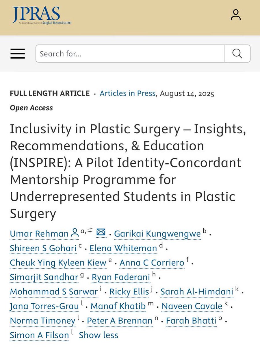 ukplasticsrc's tweet photo. 🎉UK’s FIRST identity-concordant surgical mentorship programme — now published in JPRAS! 
 📈 77% produced or submitted research 🎤 59% presented nationally 🧑‍⚕️+40% interest in Plastic Surgery careers

🤝Supported by RCS England 
🔗 https://t.co/wOEv7sp2Ek #INSPIRE2025 #UKPRC https://t.co/vsZ9wXAer2