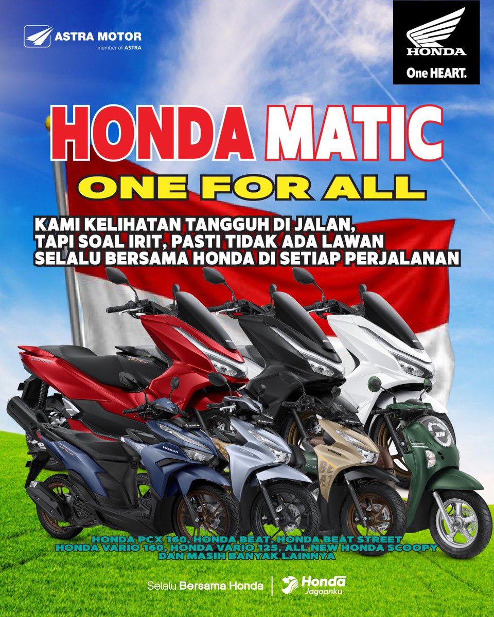 One Heart for All ❤️

Kalo bukan Honda pilihan ta’, saran Minho mending, “Berhenti, jangan lanjyuthhh.”

#Honda #HondaJagoanku #SelaluBersamaHonda #BeAT #Scoopy #PCX160 #Vario160