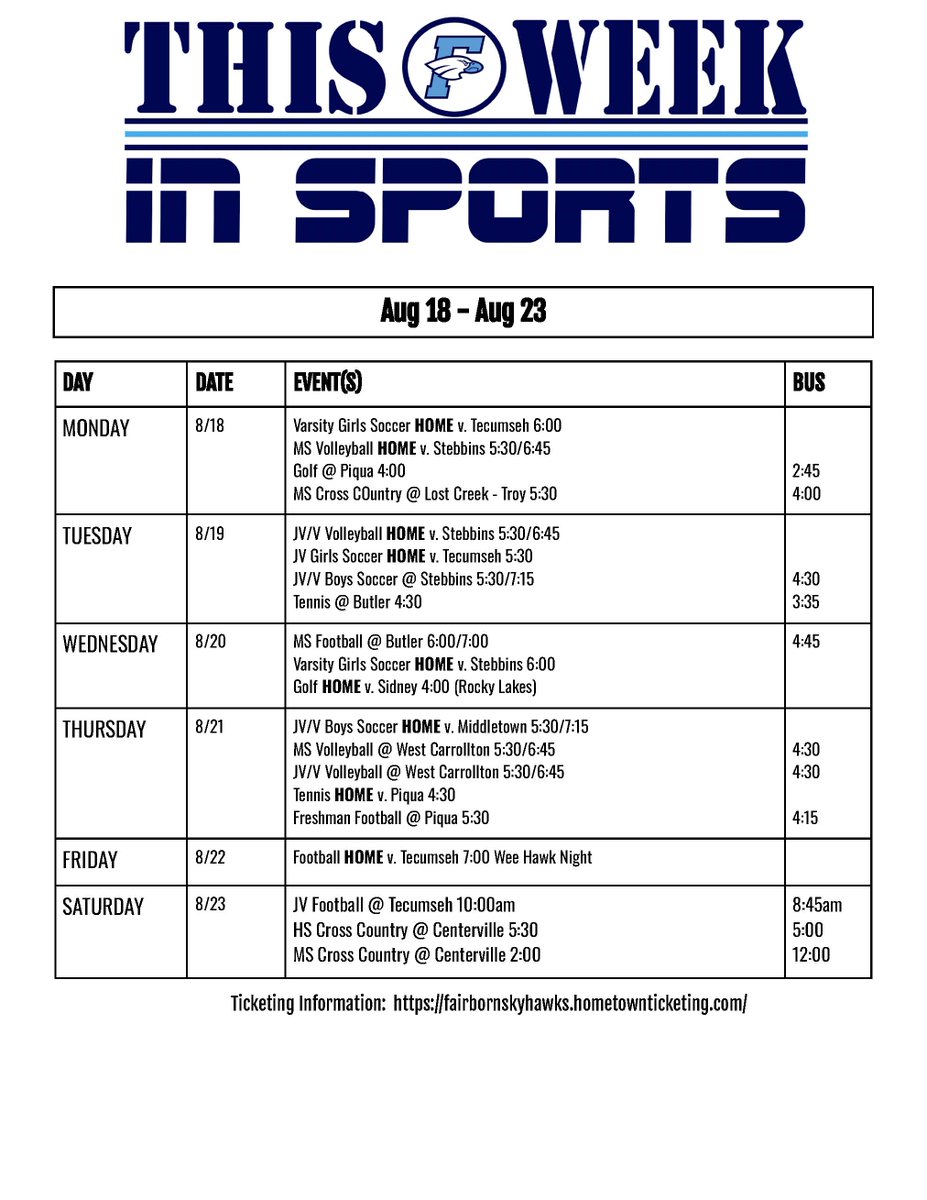 SkyhawksSports1's tweet image. Get ready, Hawks fans! Mark your calendars and prepare for some high-flying action. @ADKAlexander @FairbornHS @MVLathletics