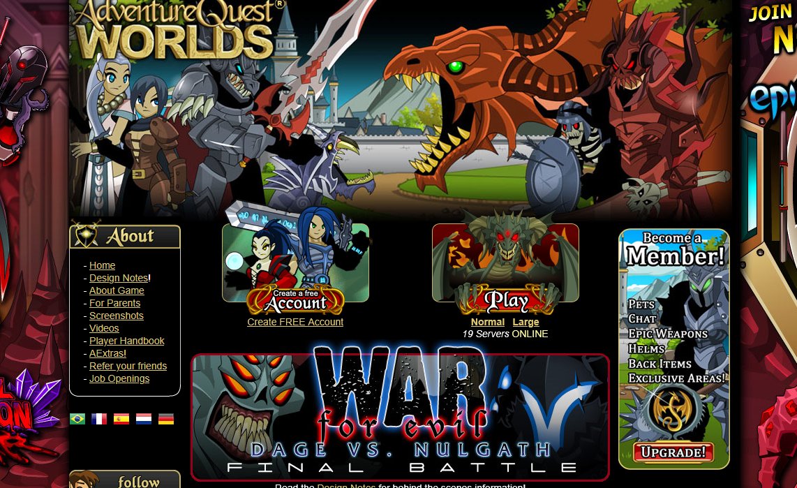 AQW homepage during the Dage Vs. Nulgath war (2nd week) 2012