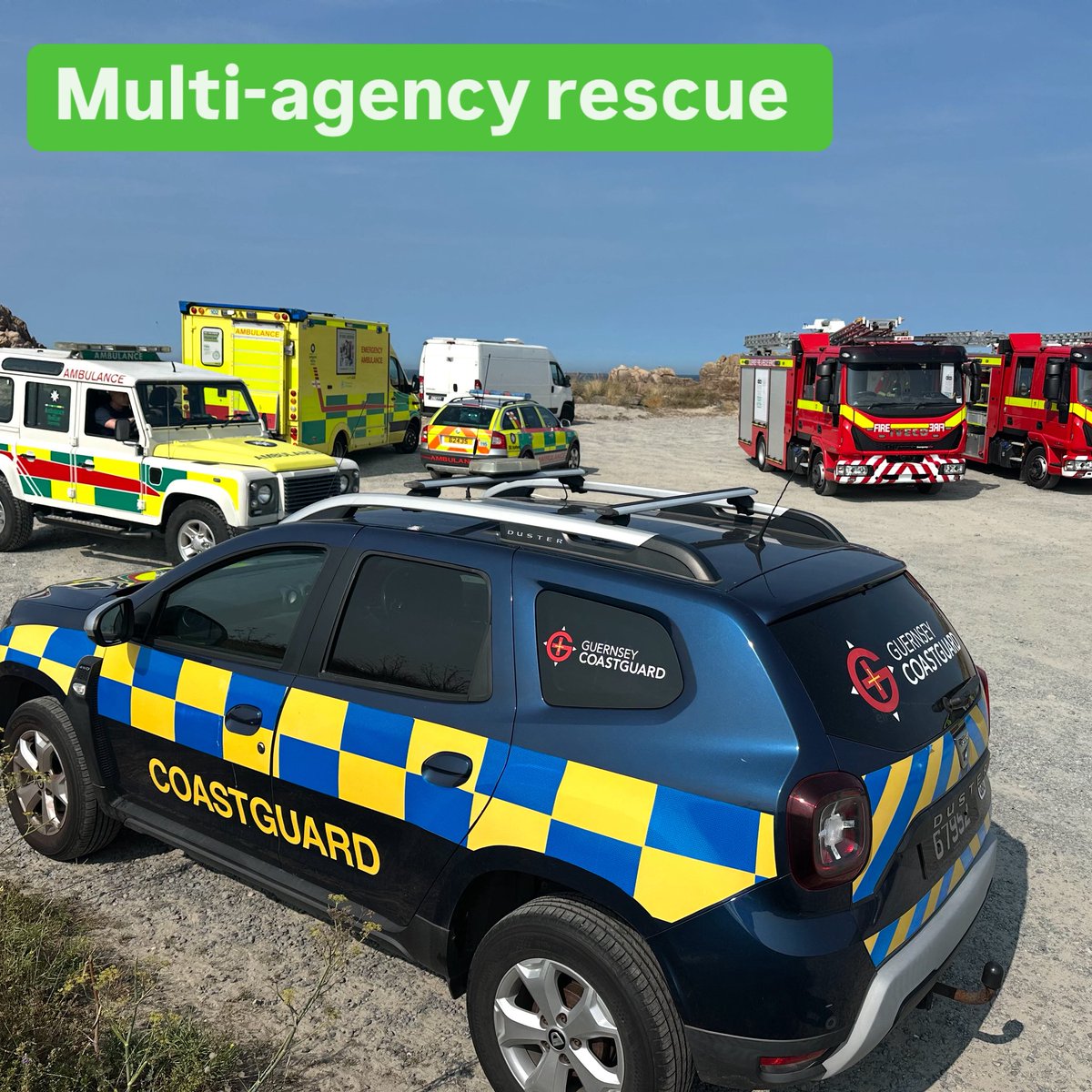 SJARS_Guernsey's tweet photo. A person was transferred to hospital following a multi-agency rescue on Guernsey’s west coast yesterday. 

The incident involved teams from @SJARS_Guernsey #Ambulance, Guernsey Fire and Rescue Service, the @RNLI and @GsyCoastguard 

@jesip999 #MultiAgency #JointWorking https://t.co/yYC4OZpywL