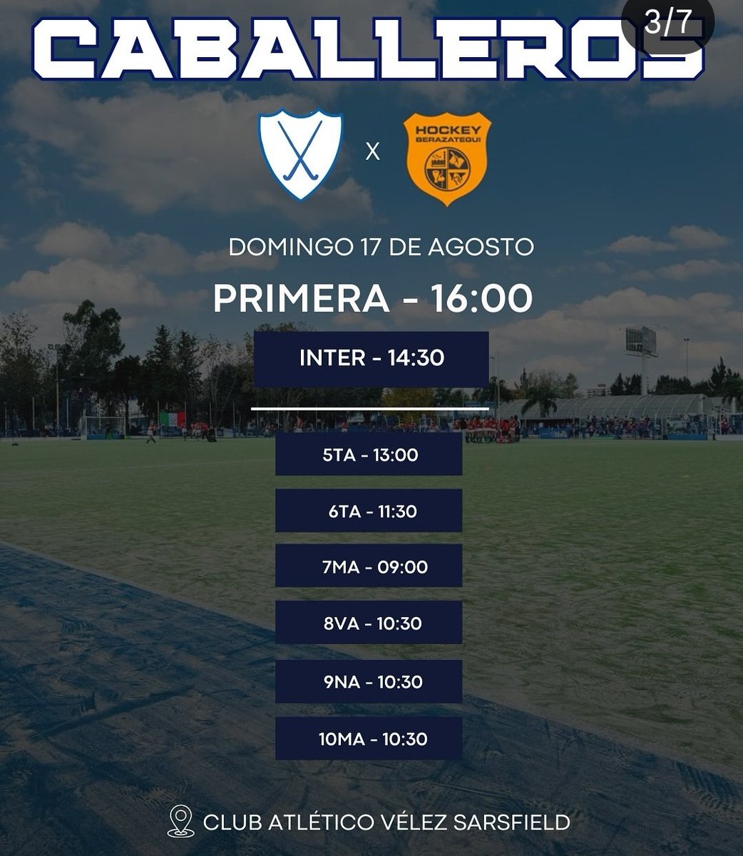 🏑 TORNEO METRO | RUEDA 2
🔜 FECHA 4️⃣

■ DAMAS
🔜 #VÉLEZ 🆚️ LICEO NAVAL
📆  Sábado 16/08
🕣 Primera 16 hs.
📍 Polideportivo

■ CABALLEROS
🔜 #VÉLEZ 🆚️ BERAZATEGUI
📆  Domingo 17/08
🕣 Primera 16 hs.
📍 Polideportivo

#JuegaVélez

<a href="/HockeyVelezano/">Hockey Velezano</a>
<a href="/velezdeportivo/">Vélez Deportivo</a> <a href="/AAHBsAs/">AAHBA</a>