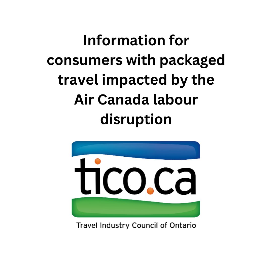 TICO is sharing info for consumers who booked packaged travel that include flights on Air Canada. This includes packages booked with Air Canada Vacations and other TICO-registered businesses whose packages include Air Canada flights.

For more information: tico.ca/news/advisory/…